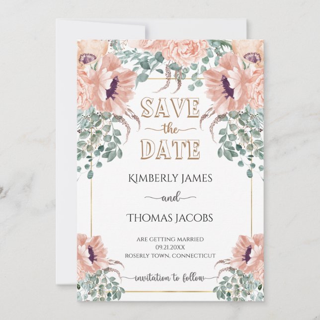 Chic Blush Floral Wedding Save The Date (Front)