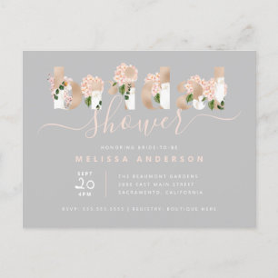 Chic Blush & Gold Floral Typography Bridal Shower Invitation Postcard