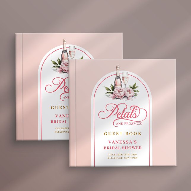Chic blush gold petals prosecco bridal shower guest book (Chic blush gold petals prosecco bridal guest log)
