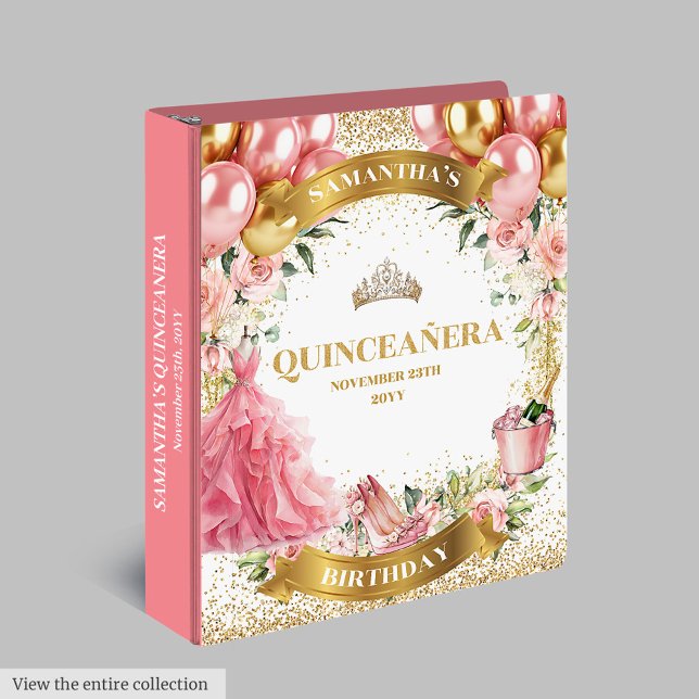 Chic Blush Gold Quinceañera Classeur d'album photo (Chic Blush Gold Quinceañera Photo Album Binder)