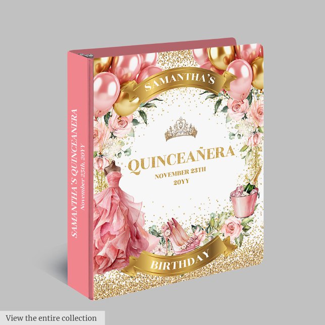 Chic Blush Gold Quinceañera Party Memory Photo  Binder (Chic Blush Gold Quinceañera Party Memory Photo 3 ring binder)