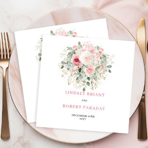 Chic Blush Greenery Floral Wedding Napkins