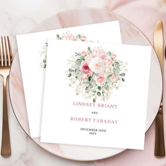 Chic Blush Greenery Floral Wedding Napkins (Chic Blush Greenery Floral Wedding Napkins)