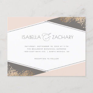 Chic Blush & Greige Geometric Wedding Invitation Postcard