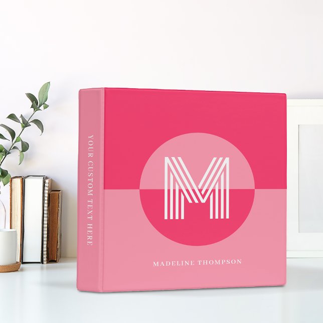 Chic Blush Hot Pink Geometric Modern Monogram Binder (Creator Uploaded)