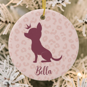 Chic Blush Leopard Princess Chihuahua Ceramic Ornament