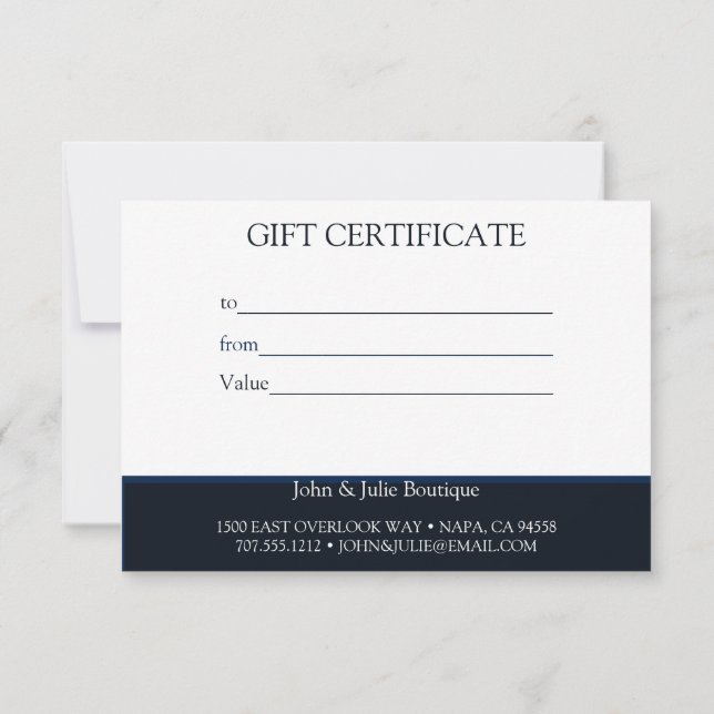 Chic Blush Navy Blue Gift Certificate (Back)