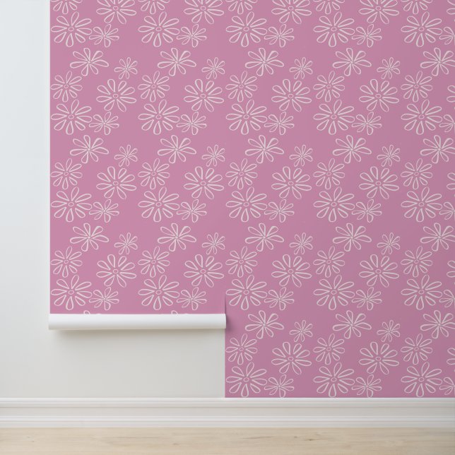 Chic Blush on Pink Flower Doodle Wallpaper (Application)