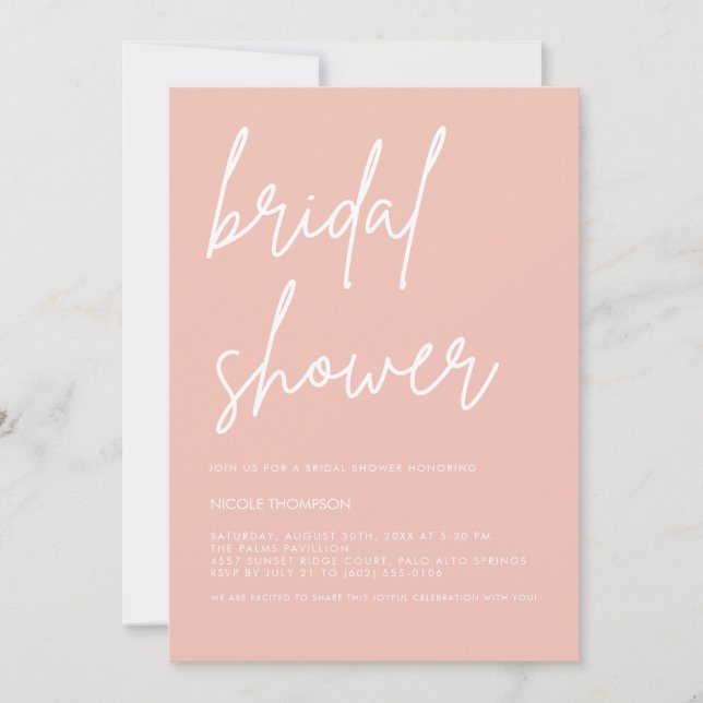 Chic Blush Peach Modern Bridal Shower Invitation  (Front)