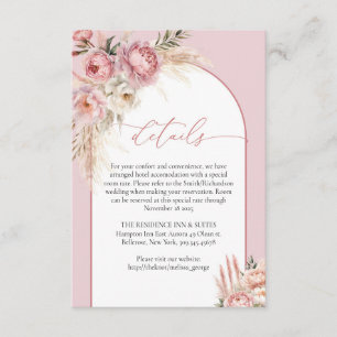 Chic blush peonies pampas boho arch details enclosure card
