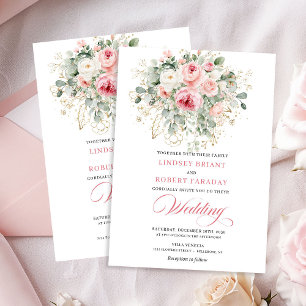 Chic Blush Peony Gold Floral Wedding Invitation