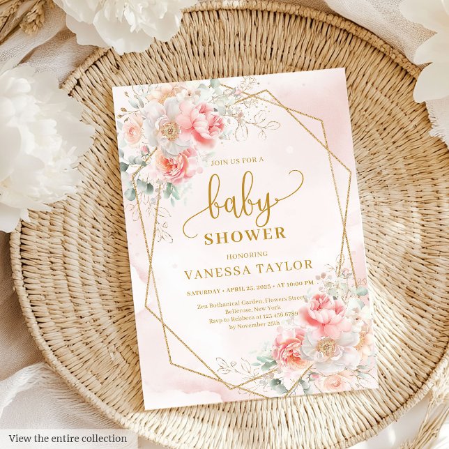 Chic blush pink and gold girl baby shower invite (Chic blush pink and gold girl baby shower invitation)