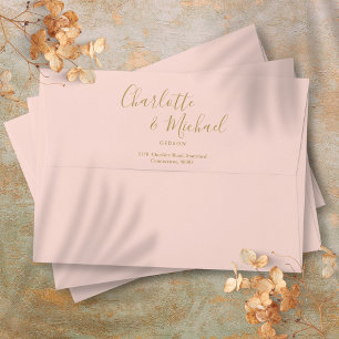 Chic Blush Pink And Gold Script Return Address Envelope