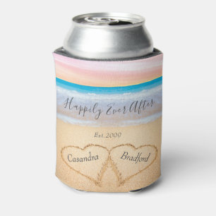 Chic Blush Pink Beach Wedding 2 Hearts Can Cooler