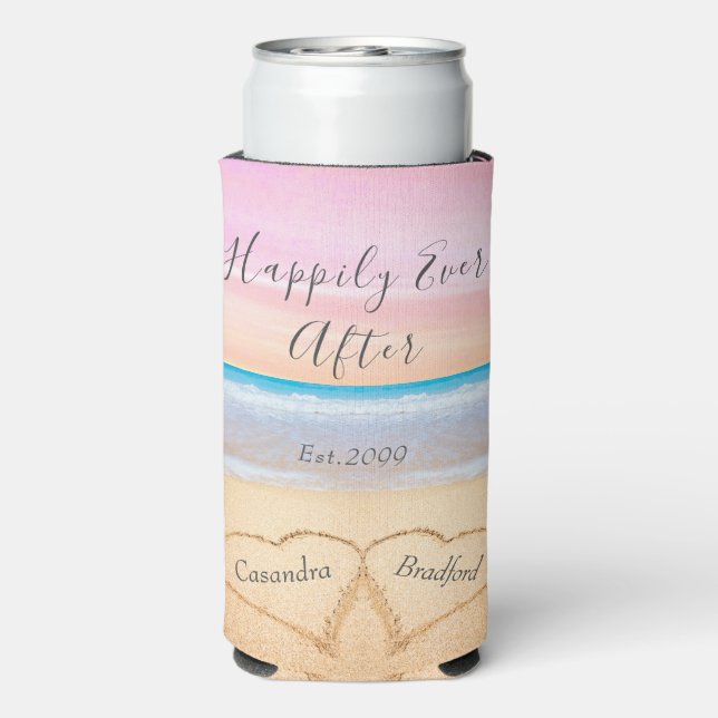 Chic Blush Pink Beach Wedding 2 Hearts Seltzer Can Cooler (Seltzer Back)