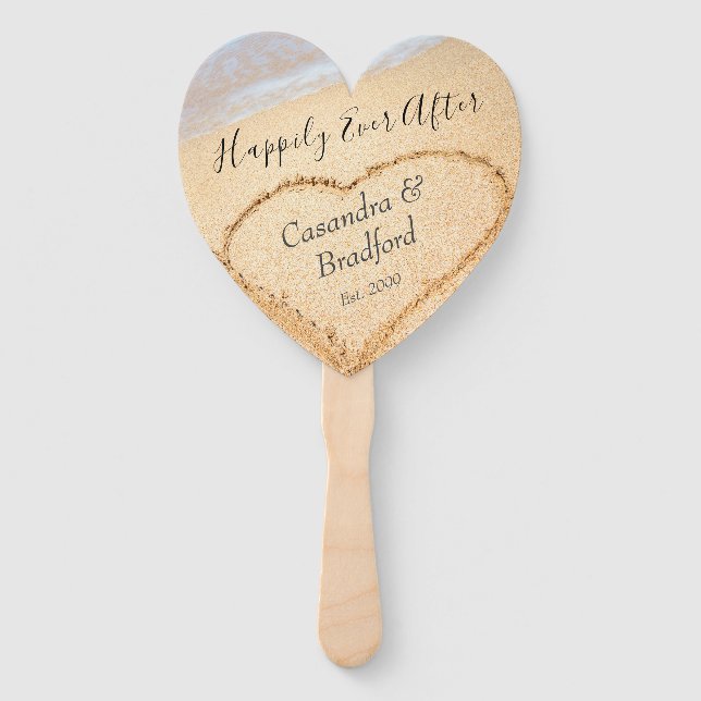 Chic Blush Pink  Beach Wedding Heart Sand favour Hand Fan (Front)