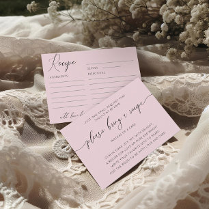 Chic Blush Pink Bridal shower Recipe Enclosure Card