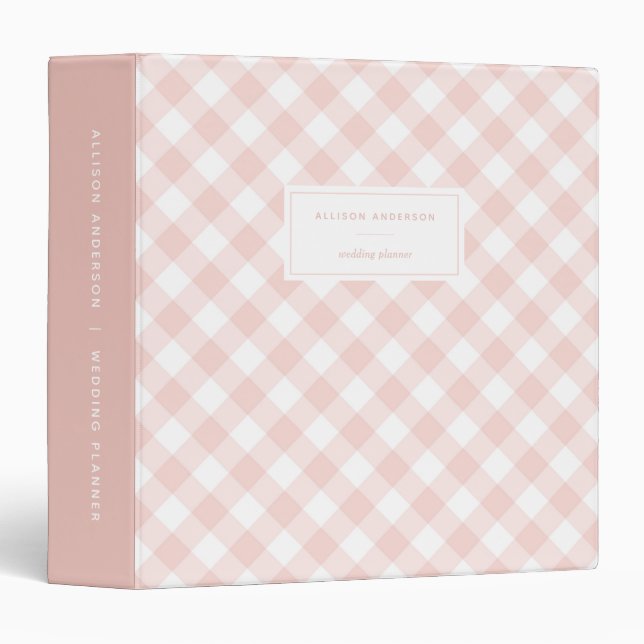 Chic Blush Pink Buffalo Plaid 3 Ring Binder (Front/Spine)