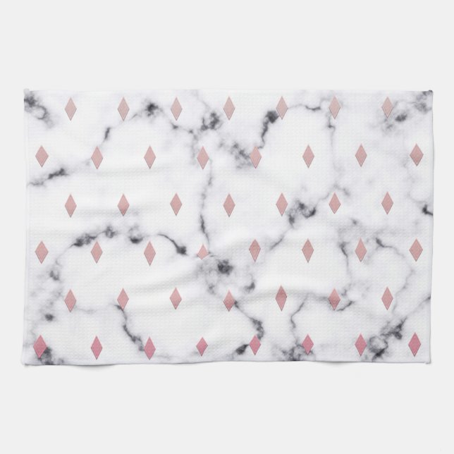 Chic Blush Pink Diamond Marble Pattern Kitchen Towel (Horizontal)
