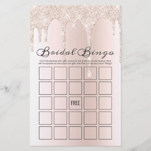 Chic Blush Pink Dripping Glitter Bridal Bingo Game