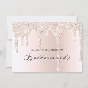 Chic Blush Pink Dripping Glitter Bridesmaid Invitation
