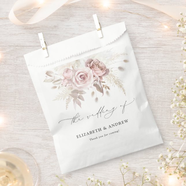 Chic Blush Pink Dusty Rose Floral Wedding  Favour Bag (Clipped)