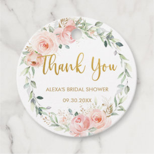 Chic Blush Pink Floral Baby Bridal Shower Birthday Favour Tags