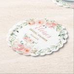 Chic Blush Pink Floral Baby Bridal Shower Birthday Paper Coaster<br><div class="desc">Matching items available in store! (c) The Happy Cat Studio.</div>