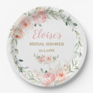 Chic Blush Pink Floral Baby Bridal Shower Birthday Paper Plate