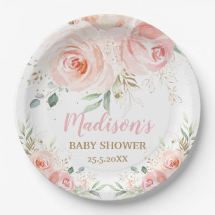 Chic Blush Pink Floral Baby Bridal Shower Birthday Paper Plate