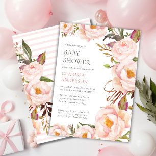 Chic Blush Pink Floral Baby Shower Invitation