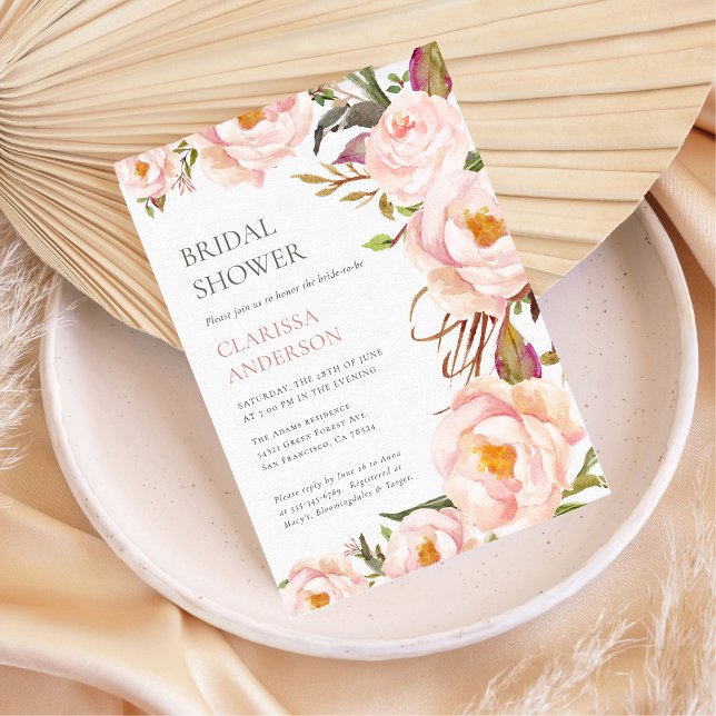 Chic Blush Pink Floral Bridal Shower Invitation (Creator Uploaded)