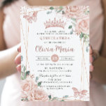 Chic Blush Pink Floral Butterflies Quinceañera Invitation<br><div class="desc">Personalize this elegant blush floral Quinceañera / Sweet 16 birthday invitation easily and quickly. Simply click the Edit Using Design Tools button to further edit the texts, change fonts and fonts colours. Featuring soft watercolor blush flowers, rose gold butterflies and a rose gold geometric frame. Perfect for quinceanera, sweet sixteen,...</div>