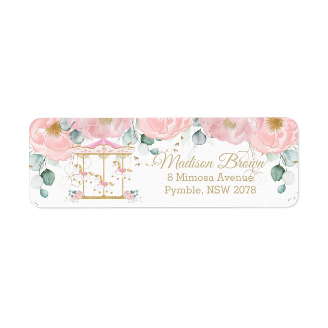 Chic Blush Pink Floral Carousel Retour Adresse (Devant)