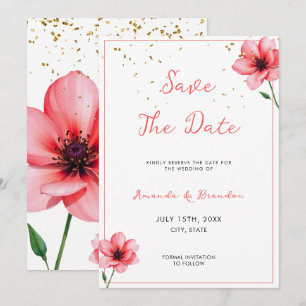 Chic Blush Pink Floral Confetti Frame Wedding Save The Date
