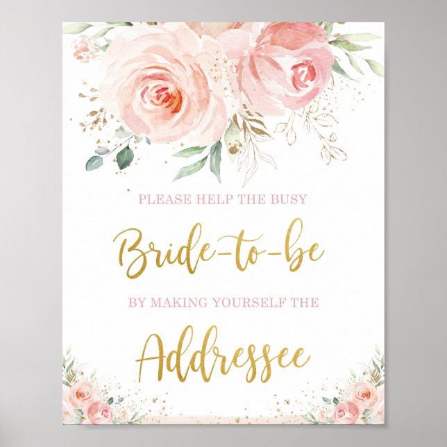 Chic Blush Pink Floral Gold Foliage Addressee Sign (Front)