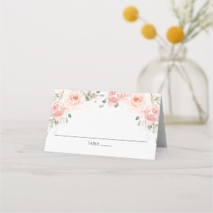 Chic Blush Pink Floral Gold Guest Name Place Card