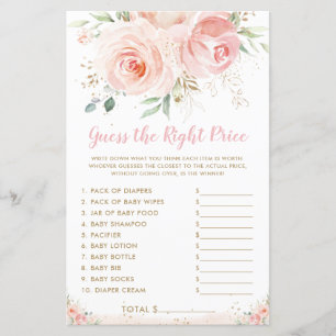 Chic Blush Pink Floral Guess the Right Price Game