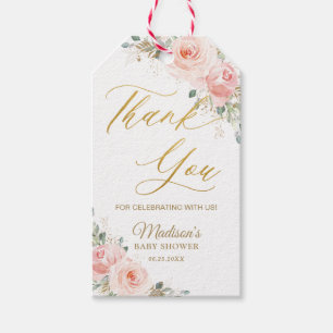 Chic Blush Pink Floral Roses Gold Thank You Favour Gift Tags