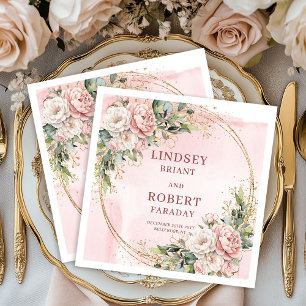 Chic Blush Pink Floral Wedding Paper Napkins Set