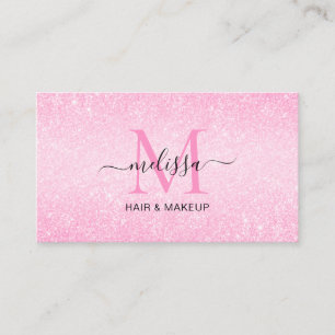 Chic Blush Pink Glitter Monogram Business Card