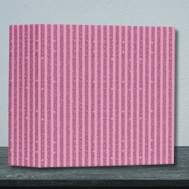 Chic Blush Pink Glitter Style Vertical Stripes Binder (Creator Uploaded)