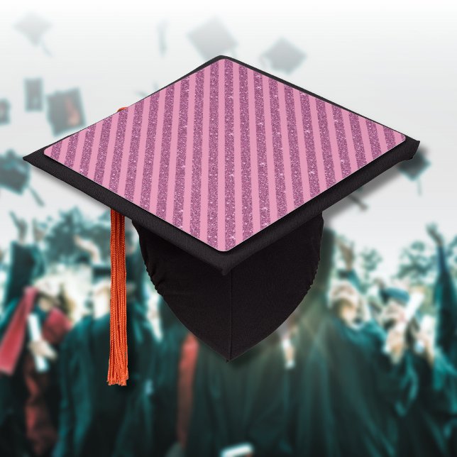 Chic Blush Pink Glitter Style Vertical Stripes Graduation Cap Topper (Creator Uploaded)