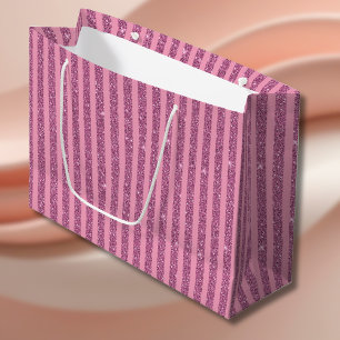 Chic Blush Pink Glitter Style Vertical Stripes Large Gift Bag