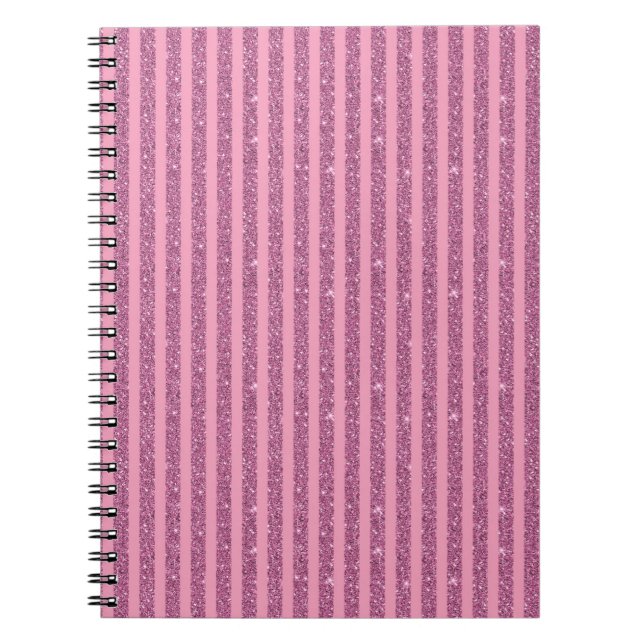 Chic Blush Pink Glitter Style Vertical Stripes Notebook (Front)