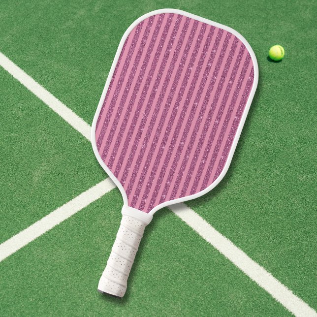 Chic Blush Pink Glitter Style Vertical Stripes Pickleball Paddle (Creator Uploaded)