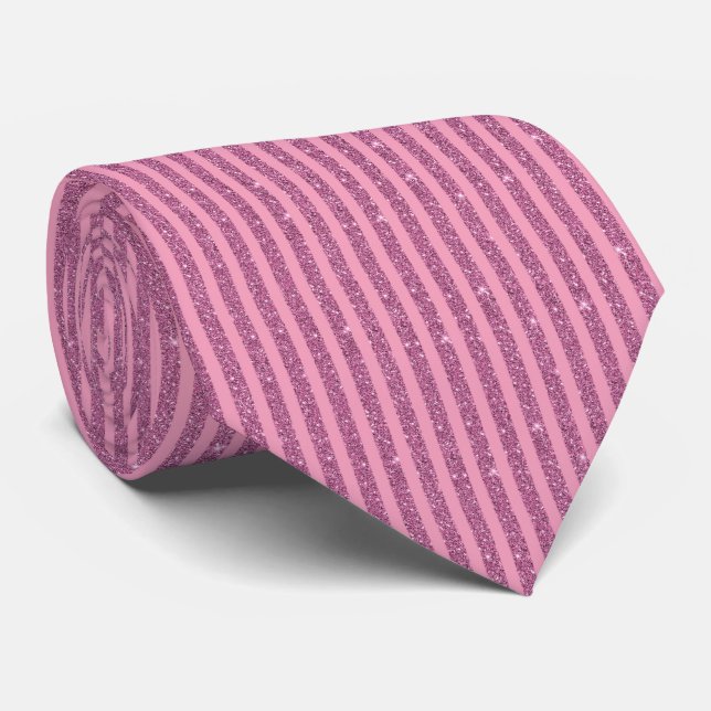 Chic Blush Pink Glitter Style Vertical Stripes Tie (Rolled)