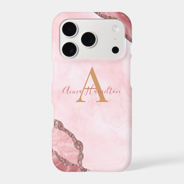 Chic Blush Pink Gold Agate Geode Monogram (Back)