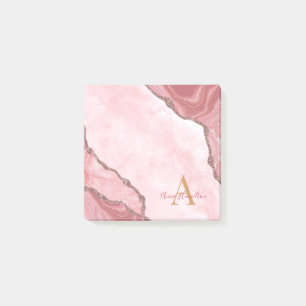 Chic Blush Pink Gold Agate Geode Monogram Post-it Notes