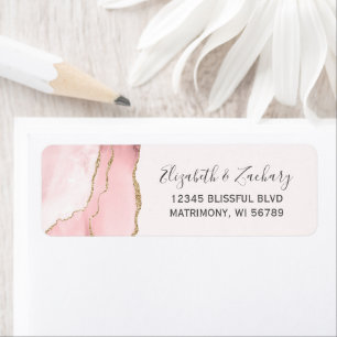 Chic Blush Pink Gold Agate Mariage Adresse de reto